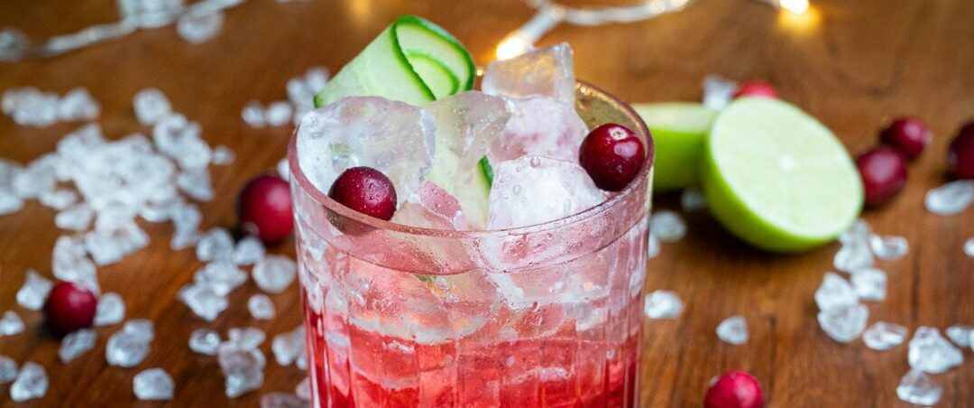 Glas mit Cranberry-Gin Tonic